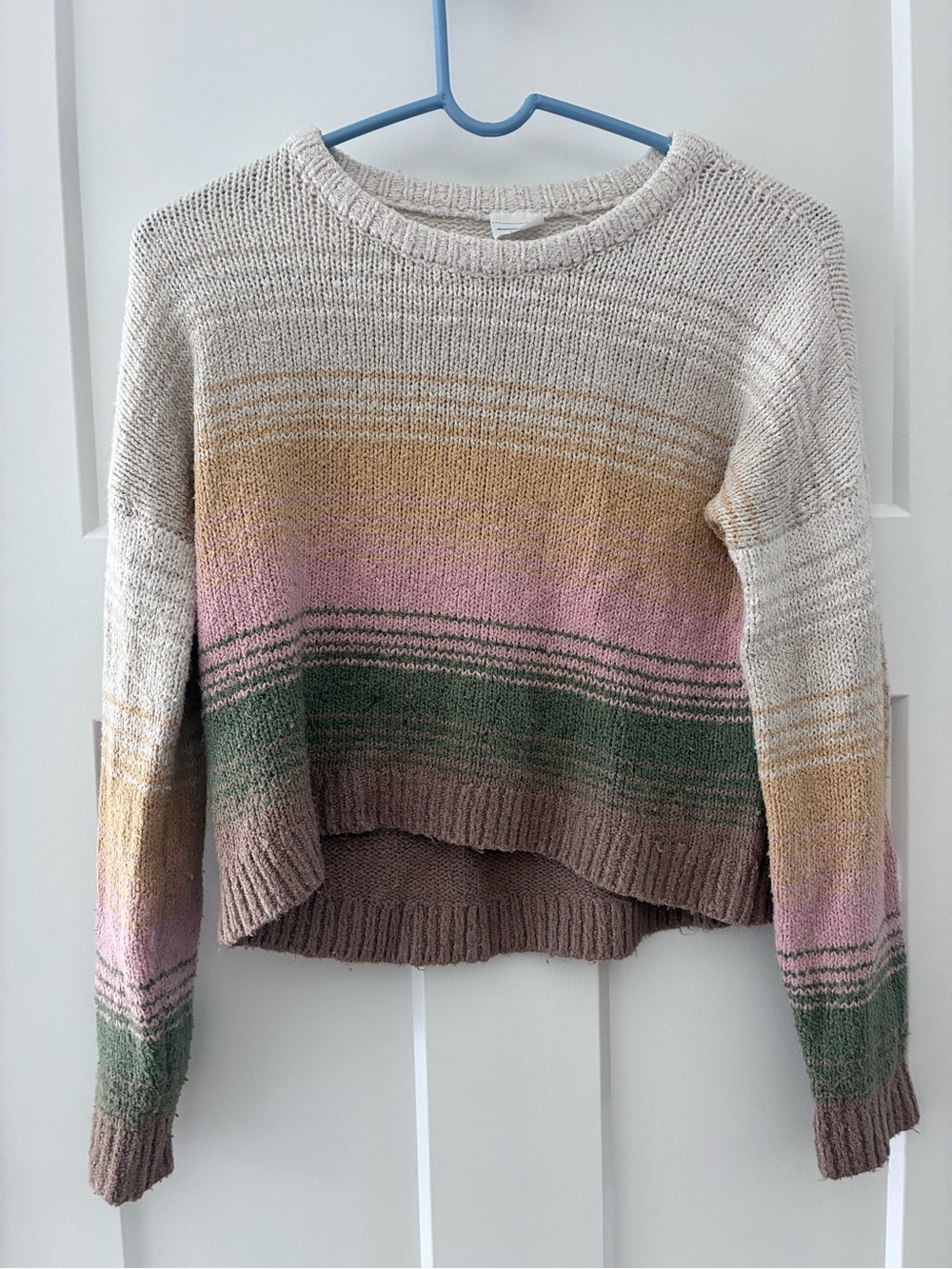 abercrombie kids Cream Striped Crewneck Sweater with Pink, Green and Tan Accents
